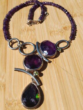 Jay King DTR Amethyst Peridot Gallery statement necklace 925 Sterling Silver